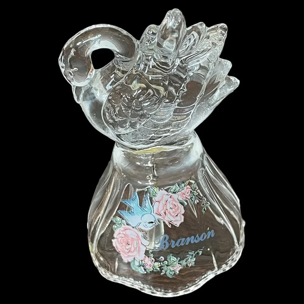 Vintage Glass Swan Bell Handle Branson Missouri Souvenir Pastel Scalloped Rim